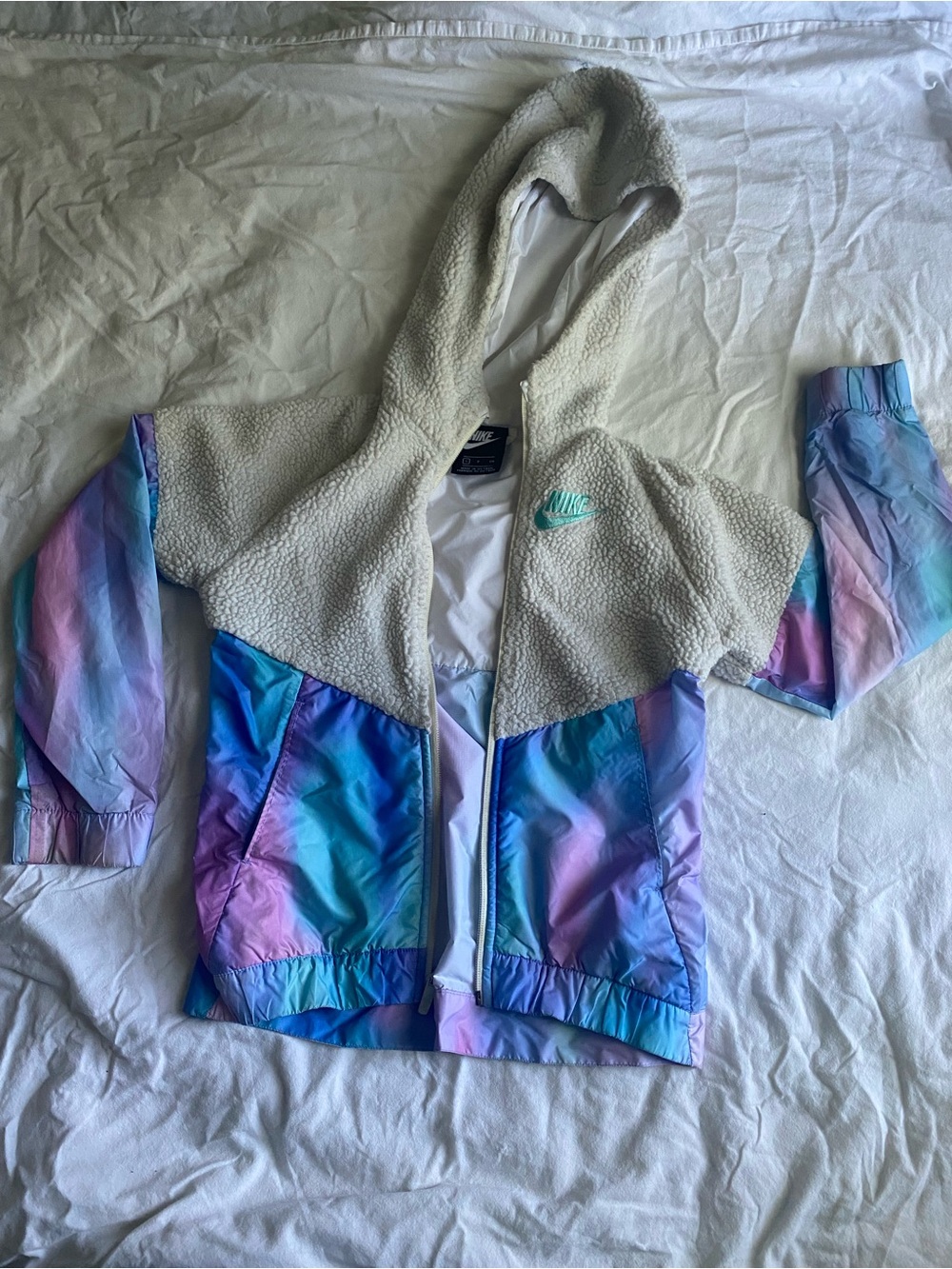 Nike Kids Hooded Sherpa Jacket with Pastel Tie-Dye Panels